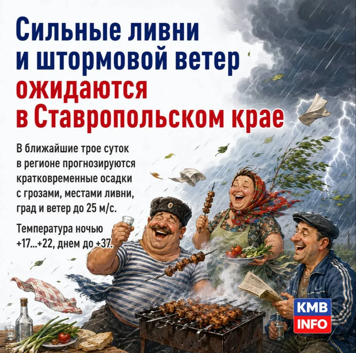 Сильные ливни и штормовой ветер до 25 м/с ожидаются на Ставрополье