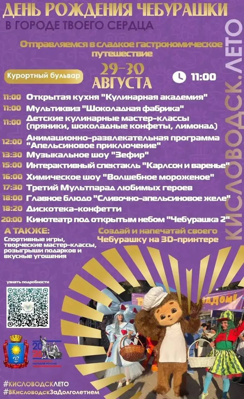 В Кисловодске 29 августа пройдёт детский гастрофестиваль «День рождения Чебурашки»