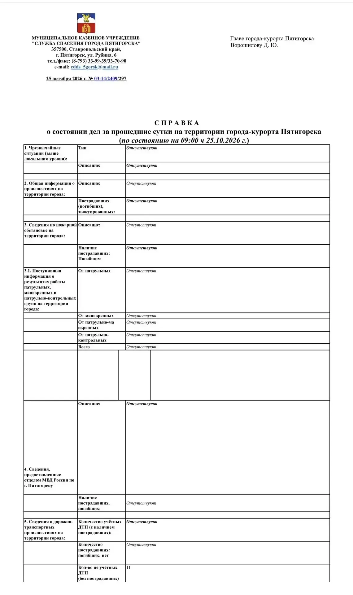 Глава Пятигорска: пожаров и аварий в городе не зафиксировано, запах в крае должны изучать специалисты